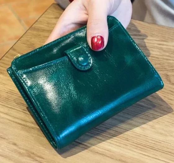 Green Женский кошелек из натуральной кожи, Классический Тонкий кошелек и сумочка, держатель для карт, черный светильник, коричневый, фиолетовый, розовый, зеленый, синий - Цвет: Green
