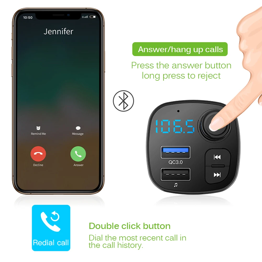 Беспроводной автомобильный mp3 плеер с Bluetooth комплект fm передатчик A2DP 5 В 3.1A USB