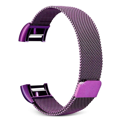 purple Хохлатая Миланская петля ремешок для часов для браслета FitBit Charge 2 Замена наручных часов браслет из нержавеющей стали ремень аксессуары - Цвет ремешка: purple