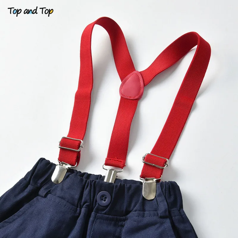 Top and Fashion Kids Baby Boys Gentleman Clothes Button Down Bowtie Shirt Top+Suspender Trousers 2Pcs Children Casual Suit |