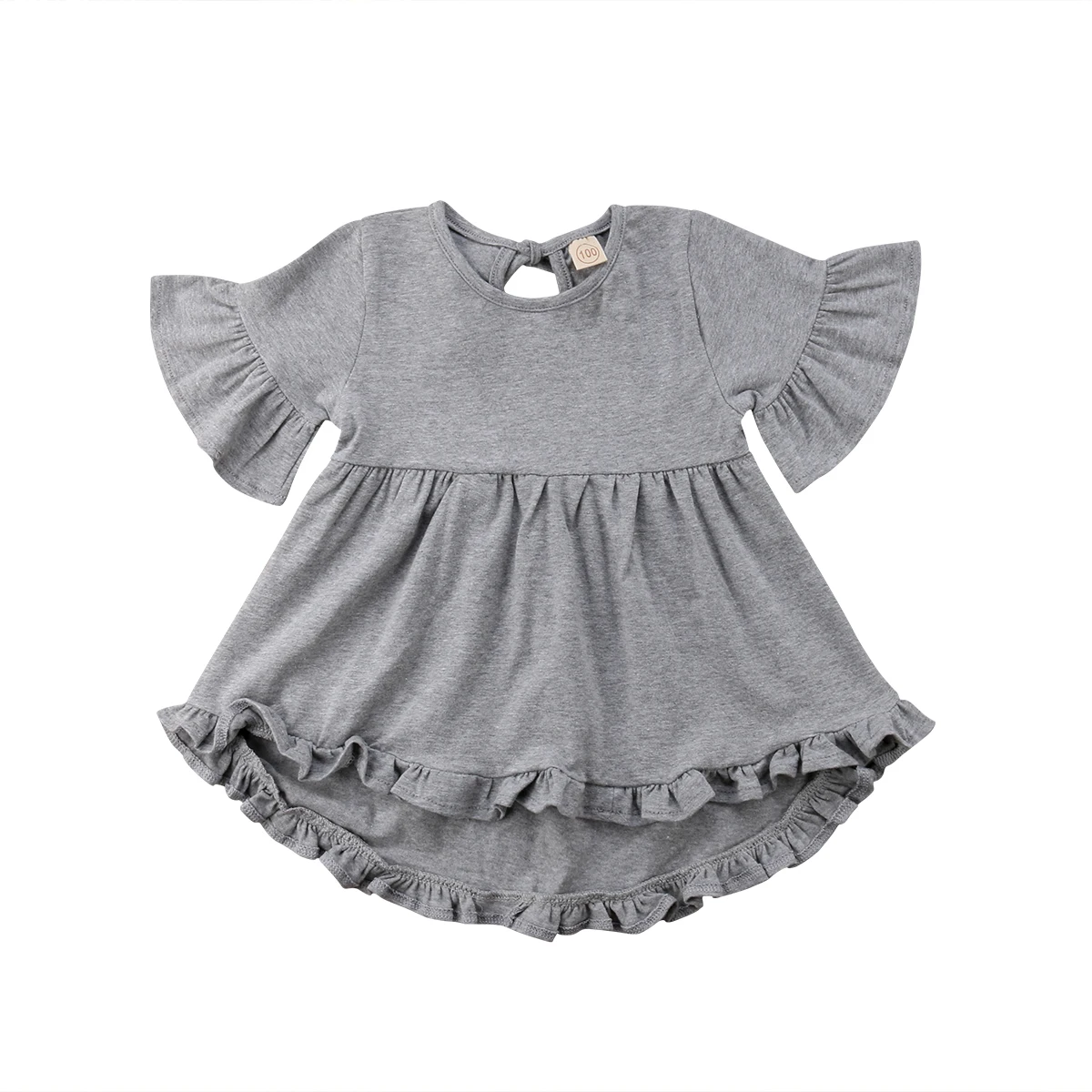 Baby Girl Clothes Flare Sleeve T-Shirt Dress Toddler Kids Ruffles Gray irregular Dresses | Детская одежда и обувь