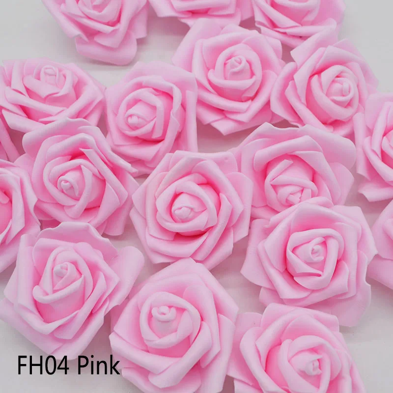 FH04 Pink 20pcs/Lot 6cm PE Foam Big Rose Flower Head Artificial Flowers Wedding Decorations DIY Scrapbooking Wreath Home Decor Crafts - Цвет: FH04 Pink