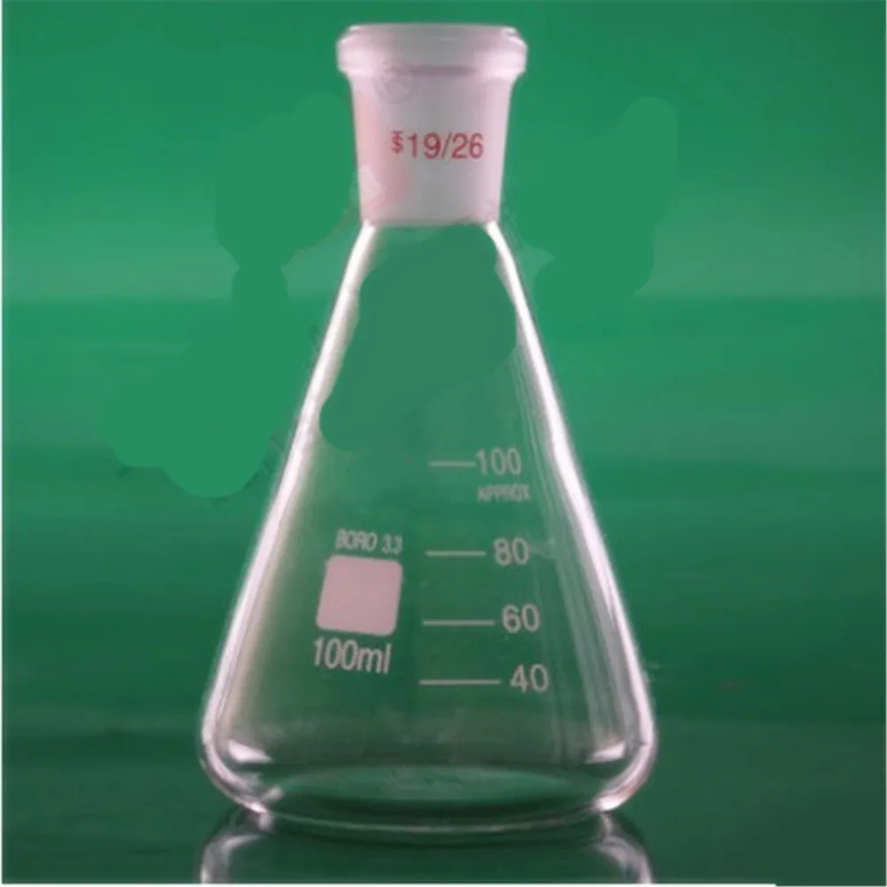 Стеклянная колба Erlenmeyer из боросиликата 100 19/26 мл 3 конический резервуар