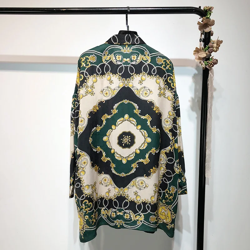 Blusas mujer de moda 2019 ретро свободная рубашка с принтом модная женская одежда цветная