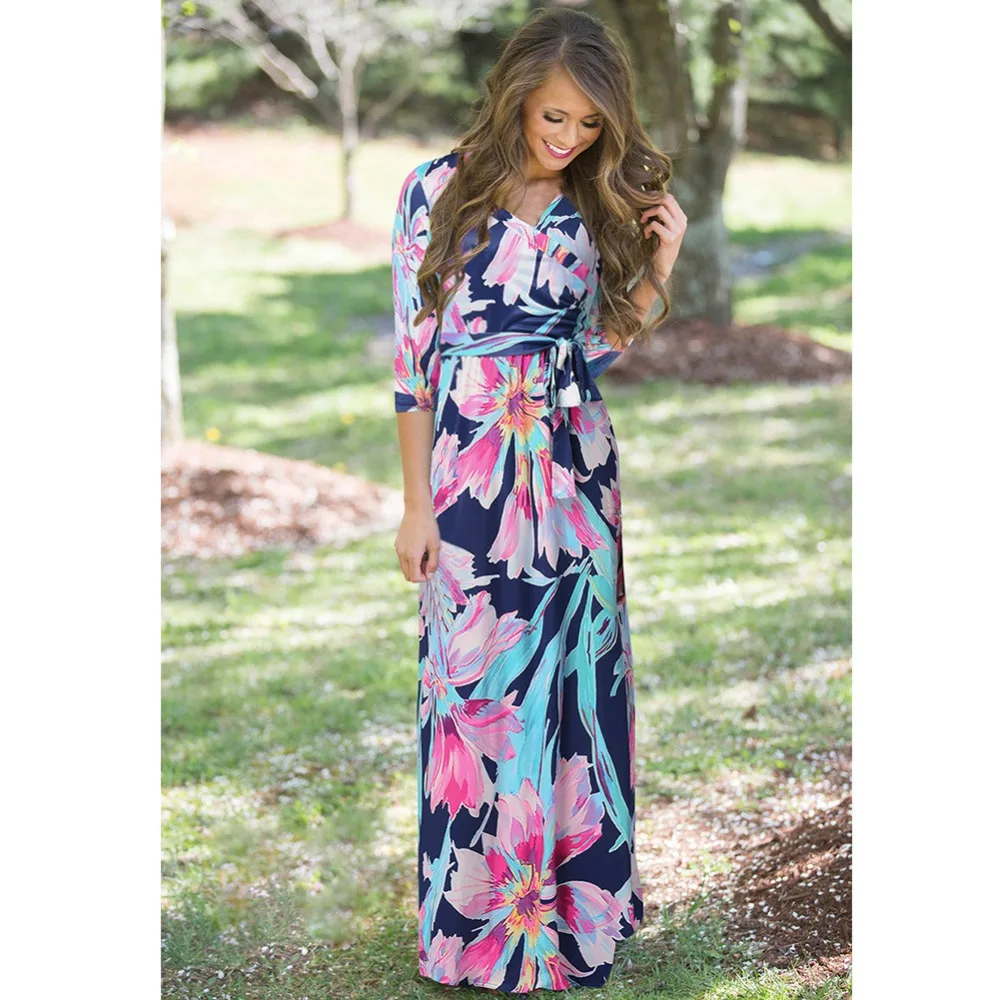 Женские длинные платья с принтом рукавом средней длины для весны и лета 2019 |