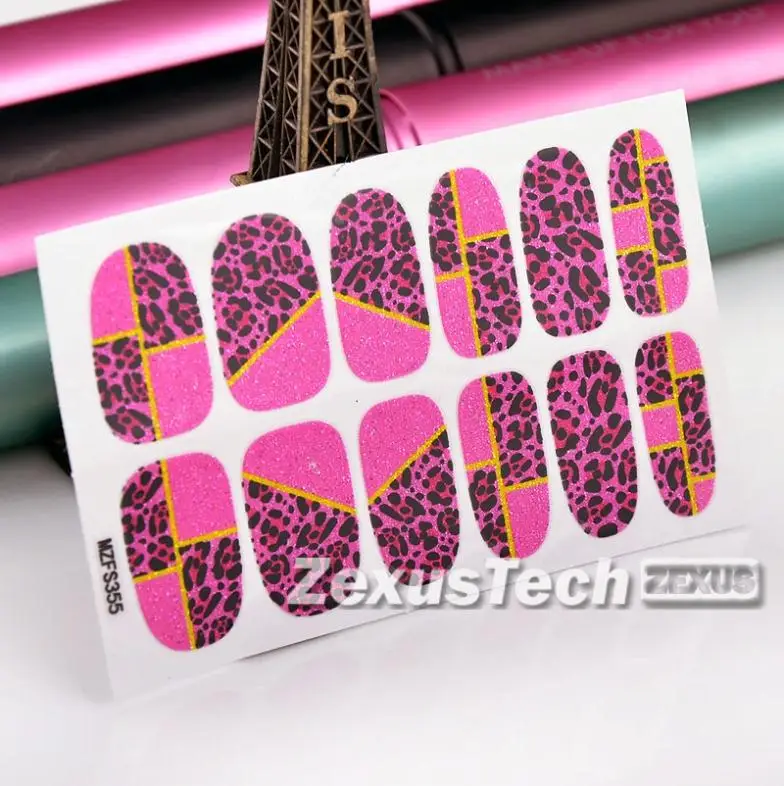 Один лист розовый леопард блеск ногтей обертывания полное покрытие наклейки