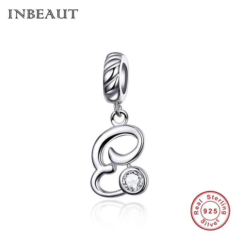 INBEAUT Настоящее 925 пробы серебро 26 английские заглавные буквы бусины подходят Pandora браслет S925 слово серии подвески - Окраска металла: E