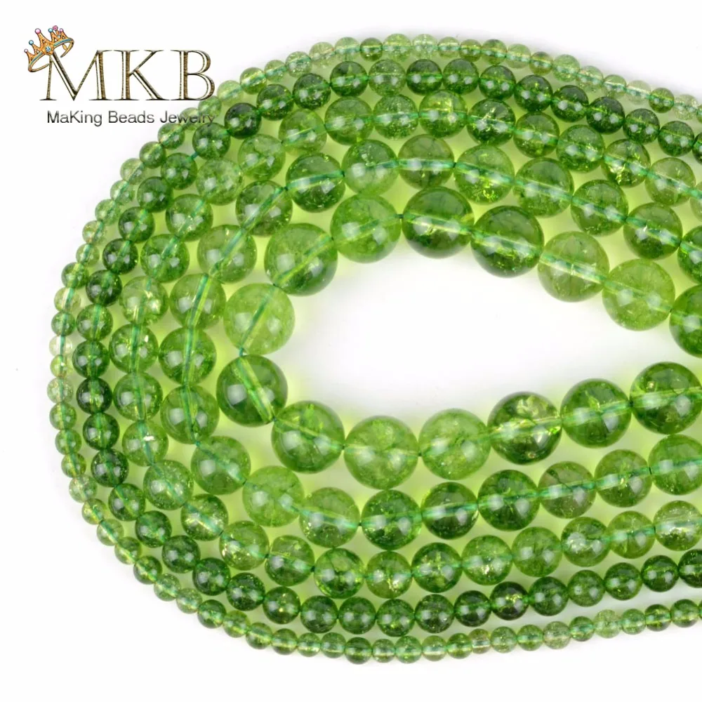 

Natural Round Green Peridot Crystal Stone Beads For Jewelry Making 4 6 8 10 12mm 15inches Spacer Beads Diy Bracelet Jewellery