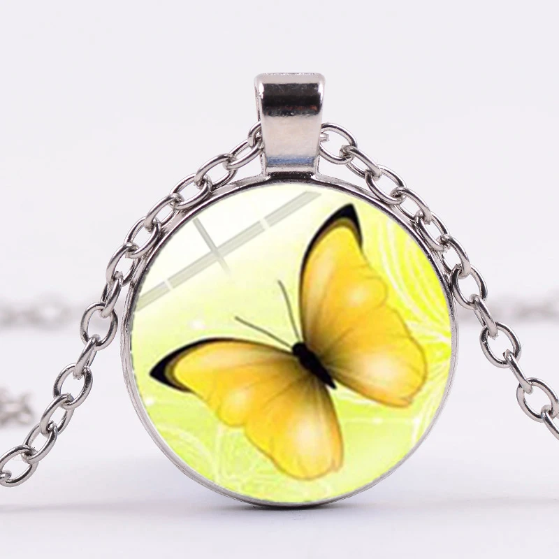 Азиатских синий кулон в форме бабочки яркие Яркие животных стимпанк Длинная