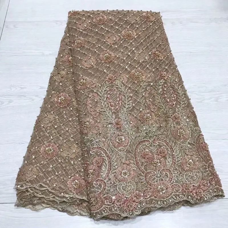 5 yards handmade green french lace African tulle fabric for garment sewing high quality with lots of beads sequin RG604 | Дом и сад