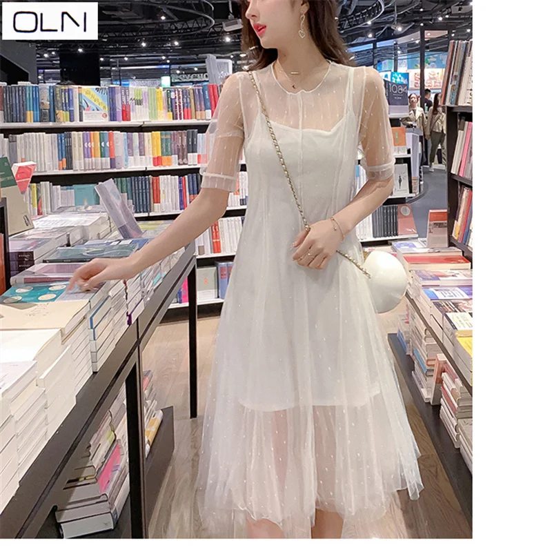 Платье в Корейском стиле летнее освежающее платье сеточку с юбкой