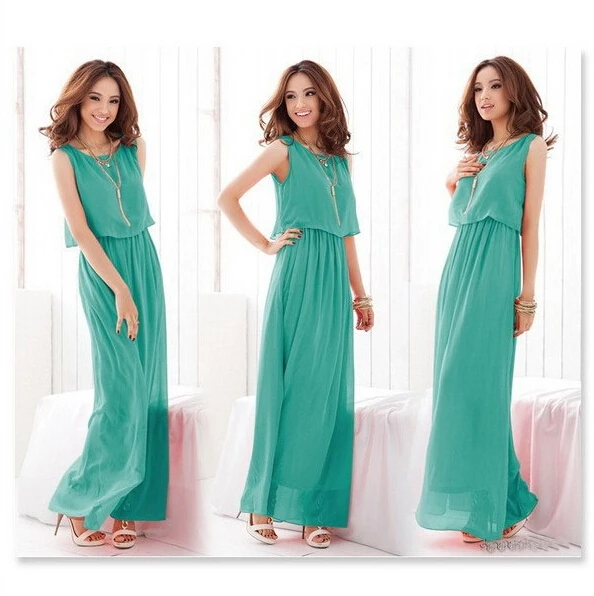 Новый 2015 женщины чешские черный шифон летнее платье без рукавов длиной до пола