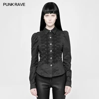 punk rave casual retro black military uniform gothic personality floral long sleeve women tee shirt tops wy883