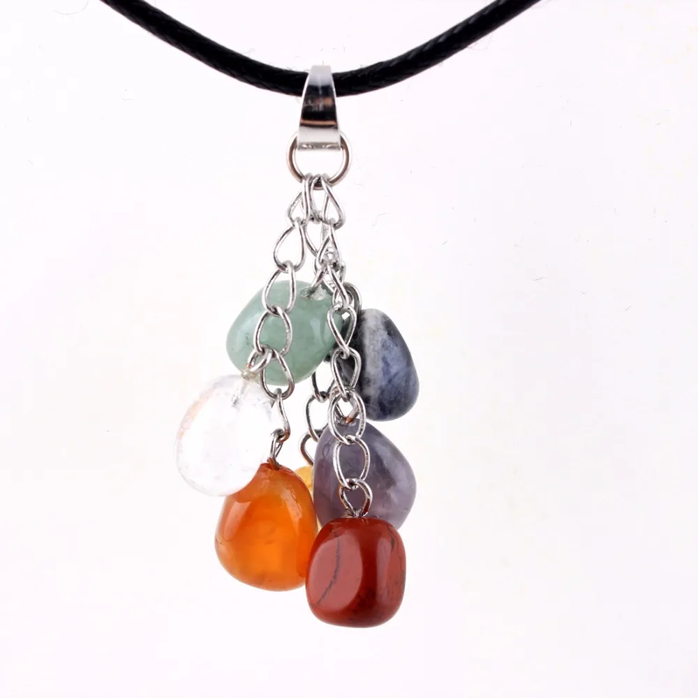 Ассорти Красочные Точки Крест Кулон натурального Камня Neckalces Маятник Цепи Кожи