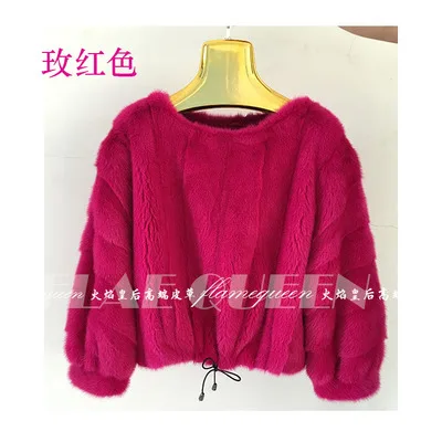 rose Red Женский пуловер из натурального меха норки, осенняя и зимняя короткая популярная шуба из натурального меха норки, женская верхняя одежда - Цвет: rose Red