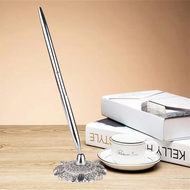 

Metal Signature Pen Wedding Party Sign Pen High End Hollow Round Pen Holder Signing Pen Set Wedding Bridal