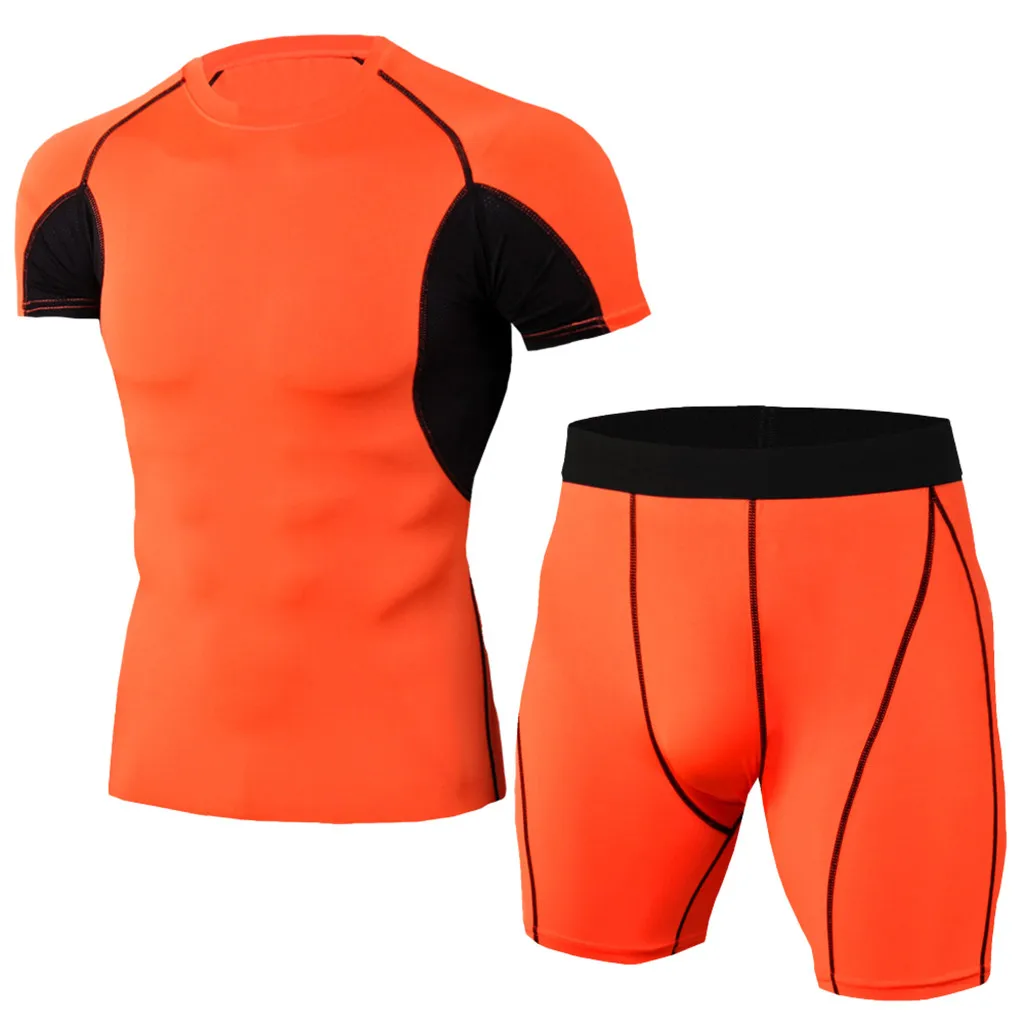 

Men's suit short sleeve fitness suit T-shirt Fast Drying Tops casual shorts breathable sports tight suit Y610