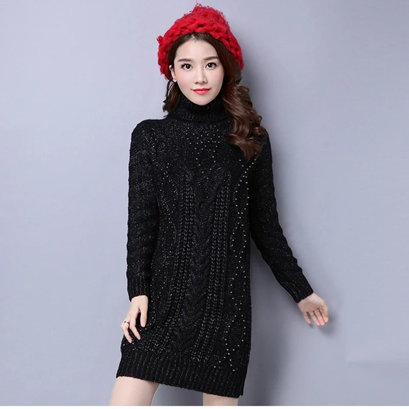 winter Turtleneck Pullover women 2018 fashion new Medium long Section Loose sleeves knitted sweater Autumn Tops femaleDD174 | Женская