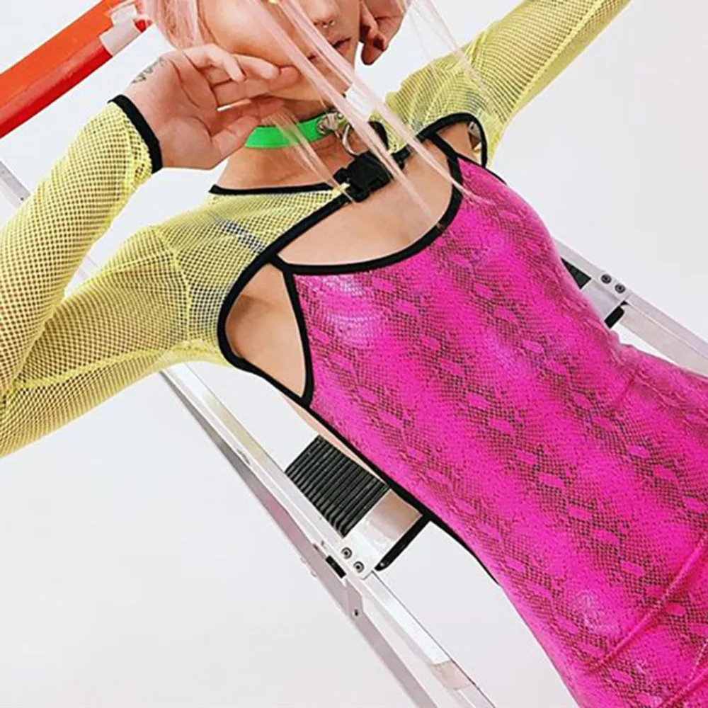 Сетчатый укороченный топ с пряжкой и галстуком спереди футболка длинным рукавом