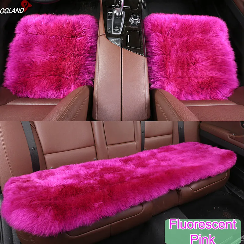3 Pack F-Pink 3 Упак. Весь набор универсальный натуральный мех аутентичная овчина чехол для автокресла с удобной мягкой 2 дюймов длинной пушистой шерстью авто - Название цвета: 3 Pack F-Pink