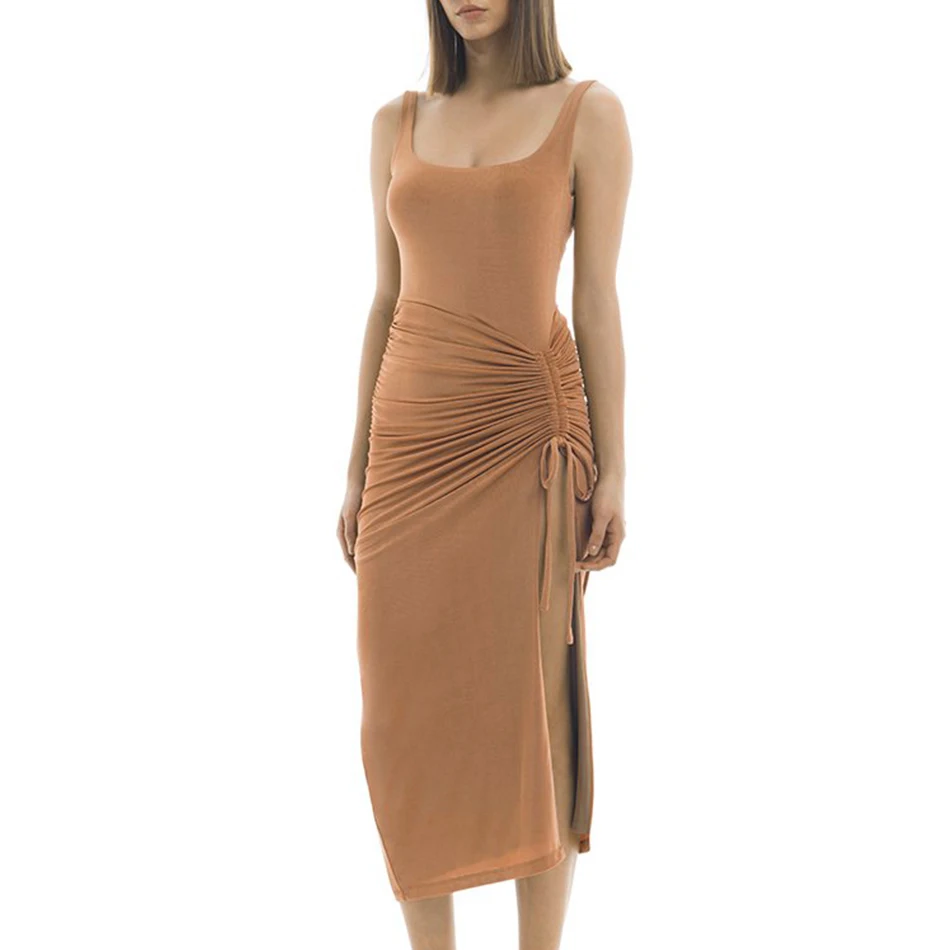 

Seamyla 2020 New Sexy Bodycon Dress Women Sleeveless High Split Night Out Club Celebrity Party Dresses Midi Summer Dress Vestido