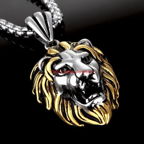 

Silver Color/Black/Gold Color Choose Stainless Steel Lion Chain Pendant Men's Necklace Fashion Jewelry Free Chain as picture