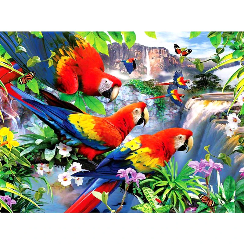 

Full Square/Round Drill 5D DIY Diamond Painting "Parrot Bird & Waterfall" 3D Embroidery Cross Stitch 5D Rhinestone Decor