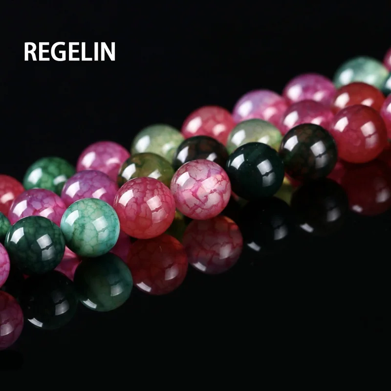 REGELIN Natural Colorful Stripes Agates Stone Beads For Jewelry Making DIY Bracelet Necklace 4/6/8/10/12 mm Strand 15'' | Украшения