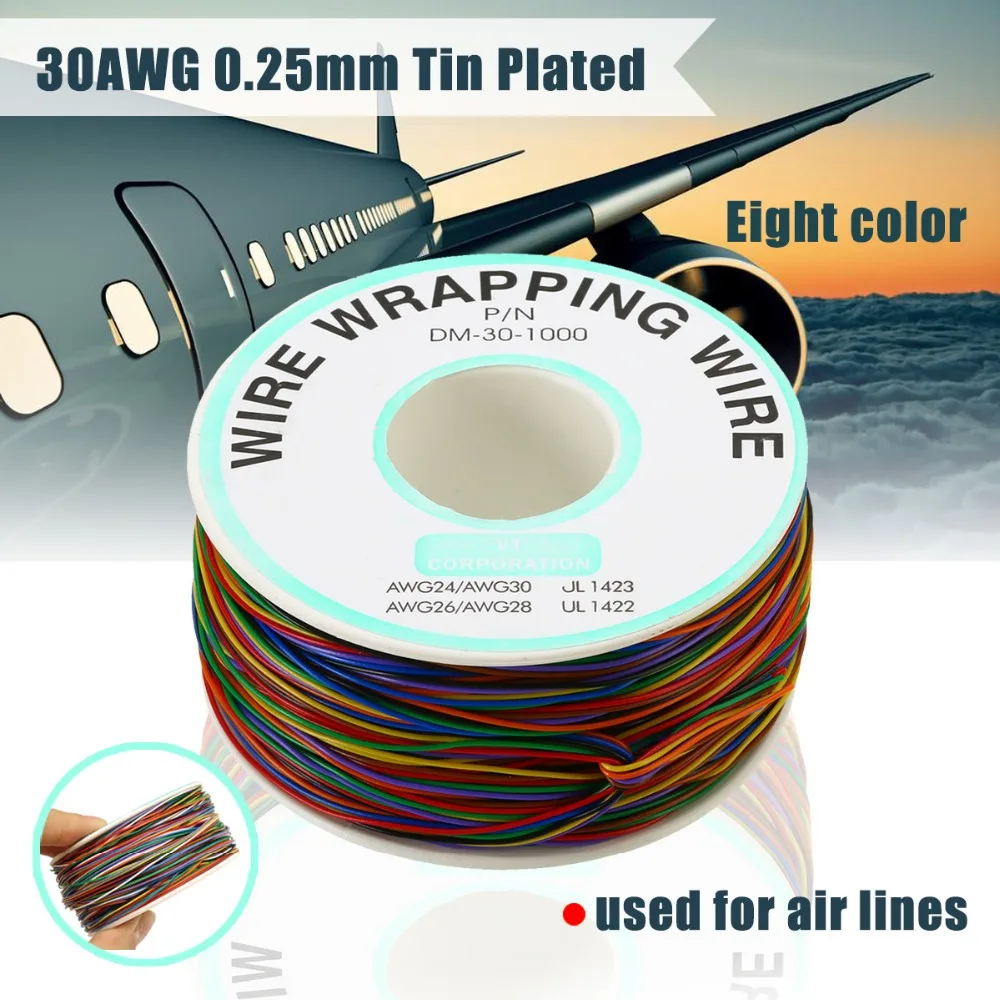 30 AWG Обёрточная бумага пинг провода 0,25 мм Луженая Медь 8-Цветной обмотка изоляция проводов Тесты кабель для материнской платы ЖК-дисплей Дисплей