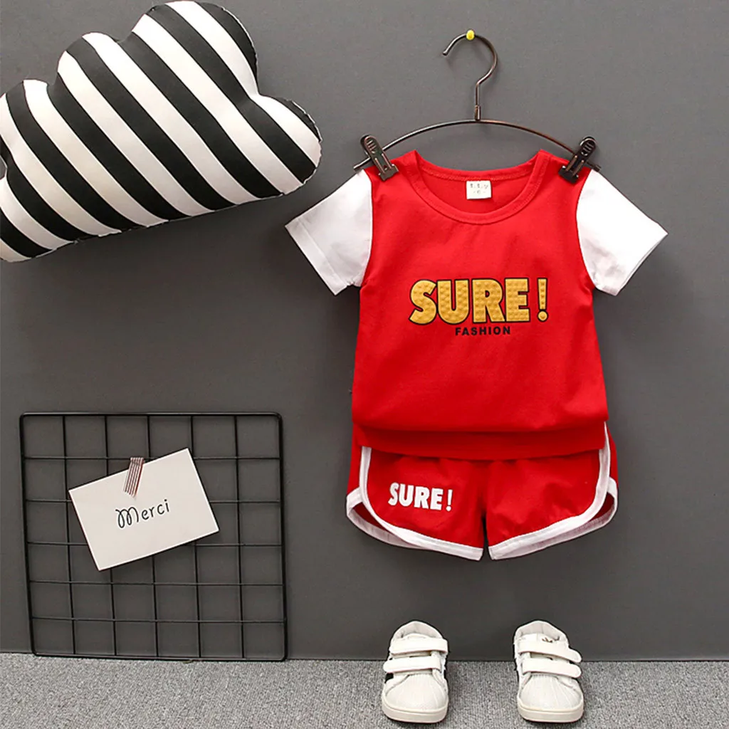 Комплекты для малышей Летняя футболка с короткими рукавами и буквенным принтом
