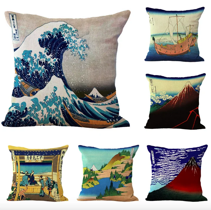 Японская наволочка Ukiyo e с волнистой шеей льняная подушка для кровати покрывало