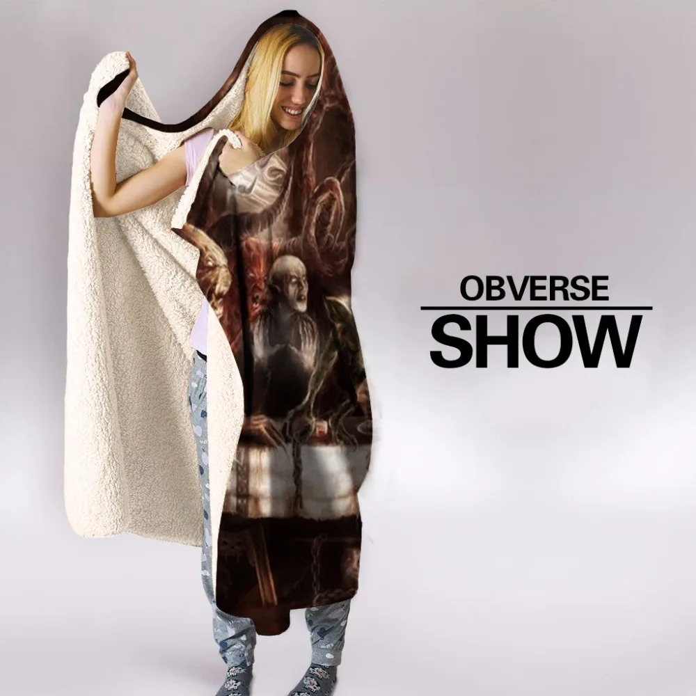 Счастливый вечерние 3D печати плюша на меху с капюшоном и застежкой одеяло