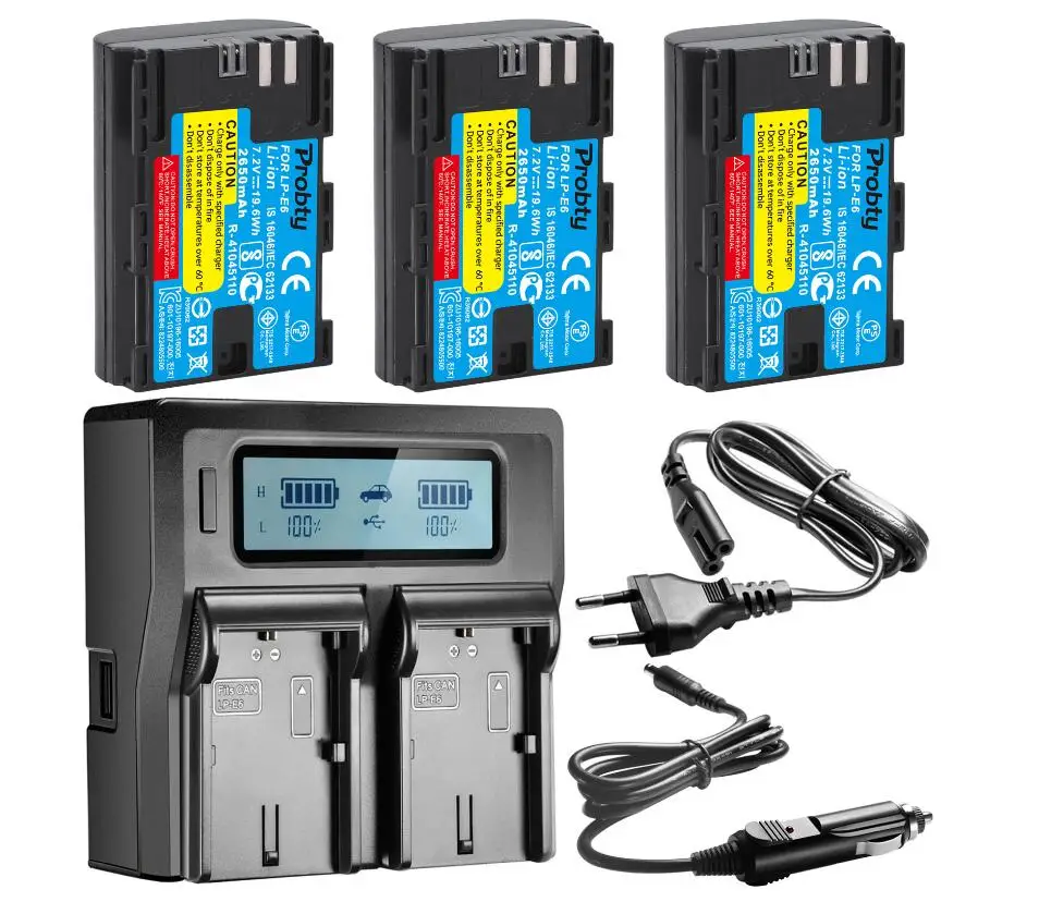 3BatteryWithCharger LP E6 E6N LP-E6 LPE6 Аккумулятор 2650 мАч для камеры Canon 5D Mark II III IV, 80D, 70D, 60D, 6D, EOS 5Ds, 5D2, 5D3, 5DSR, 5D4 - Цвет: 3BatteryWithCharger