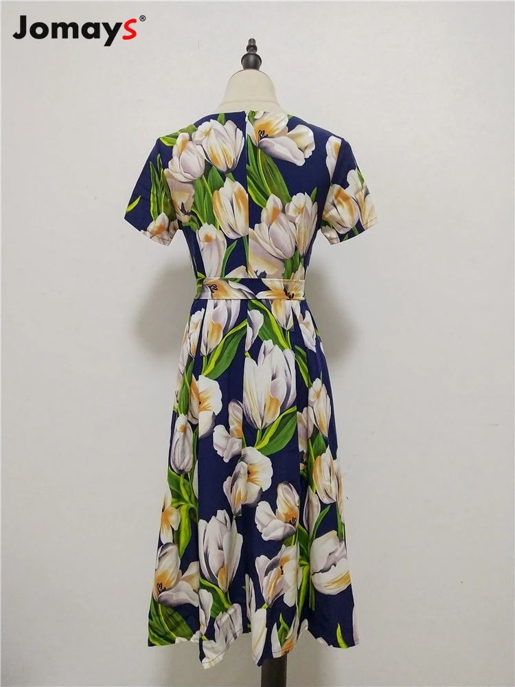 

Jomays Jomays 2019 Summer Dress Floral Print Short Sleeve Women Dresses Casual Vestido Elegant Vintage Lady