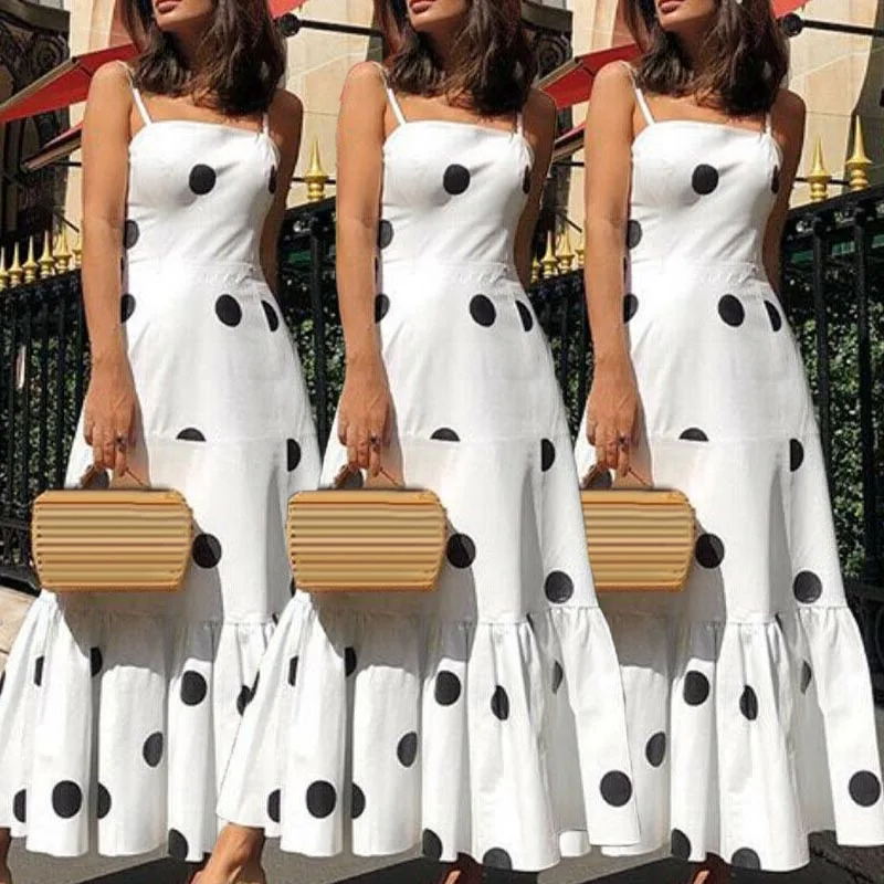 Повседневное платье-комбинация с узором в горошек на бретельках Boho Коктейльные