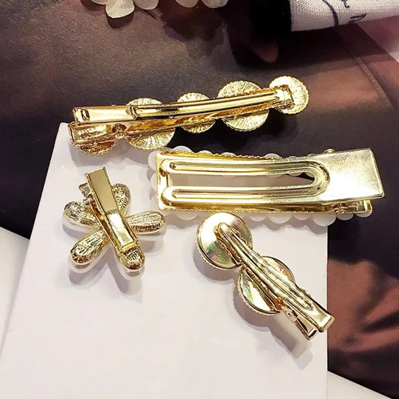 Женская металлическая заколка для волос с жемчугом зажим ручной работы