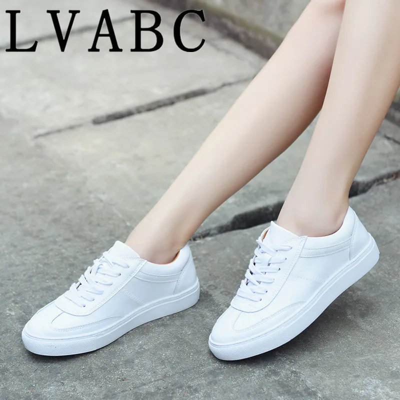 LVABC/женские белые кроссовки из натуральной кожи на плоской подошве; коллекция года; сезон весна; повседневная женская обувь на платформе со шнуровкой; удобная женская обувь