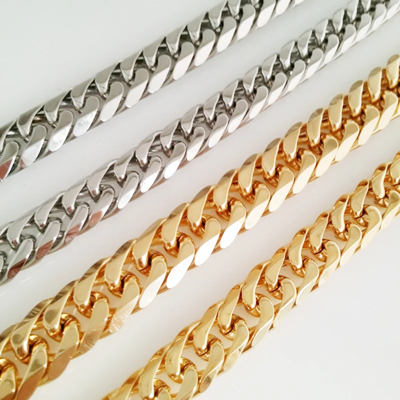13/16mm Wide Cool Stainless Steel Silver Color/Gold Color Cut Cuban Curb Chain Men's Necklace Or Bracelet Unisexs Jewelry 7&quot-40&quot |