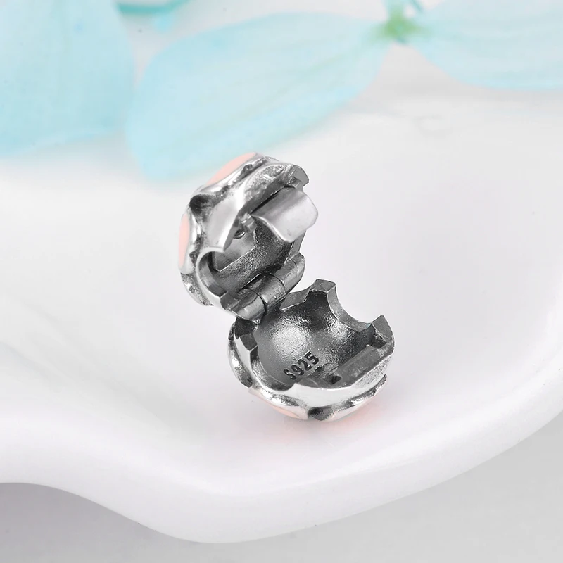 Authentic 925 Sterling Silver charms clips lock beads pink enamel flower Safety Stopper Fit Original Pandora Charm Bracelet | Украшения и
