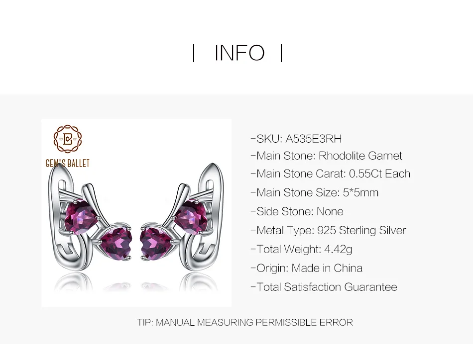 GEM'S BALLET 2.23Ct натуральный родолит гранат цветок серьги 925 пробы серебро драгоценный камень серьги гвоздики для женщин хорошее ювелирное изделие