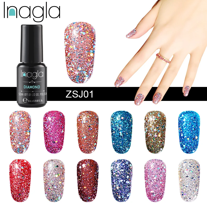 

Inagla 8ML Diamond Nail Gel Glitter LED UV Gel Manicure Shiny Hybrid Soak Off Gel Lacquer Lucky Nail Paint Gel Polish Gellak