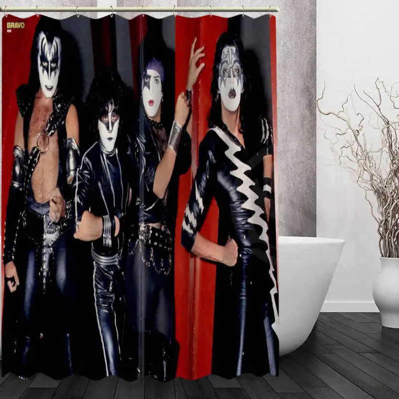 Лучший Хороший пользовательский KISS Band занавеска для душа, занавеска для ванной, водонепроницаемая ткань для ванной комнаты, больше размеров, WJY#12 - Цвет: Синий