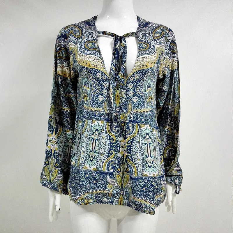 Женская блузка с тропическим цветочным принтом Boho Повседневная Свободная