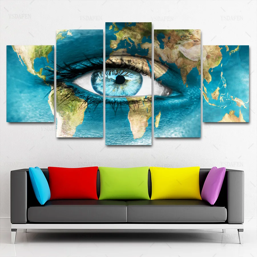 HD Printed 5 Piece Canvas Art Eye Map painting Print Wall Pictures for Living Room Home Decor Free Shipping HG-251 | Дом и сад