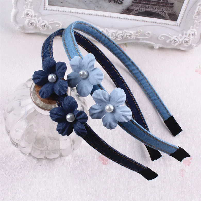 Korean children hair accessories flower kids headband denim hairpin beads rhinestone stone hoop small fresh headwear | Детская одежда и