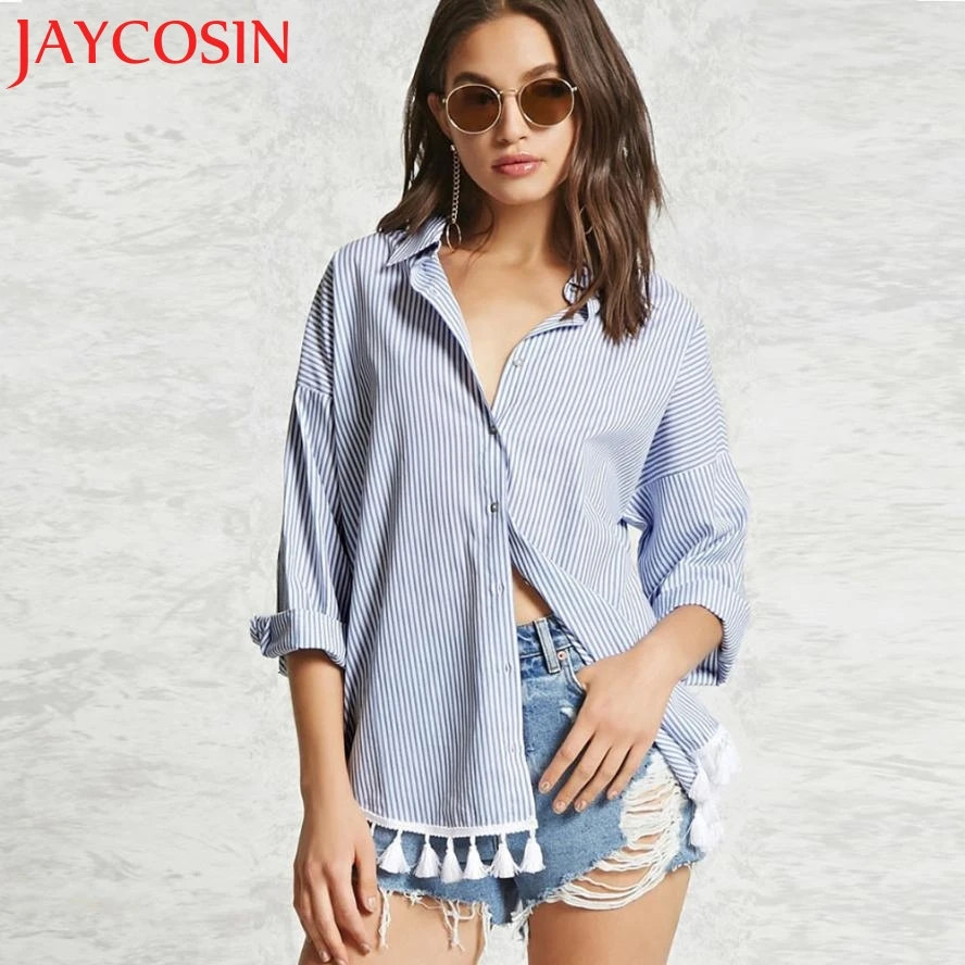 Женская блузка с длинным рукавом в полоску свободного покроя|women blouses|women blouse