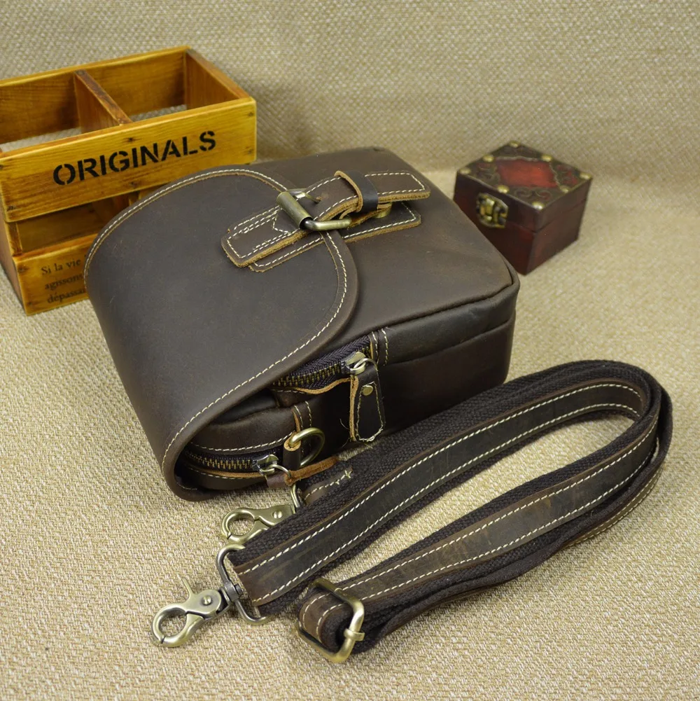 Мужская коричневая сумка через плечо из натуральной кожи 2 варианта