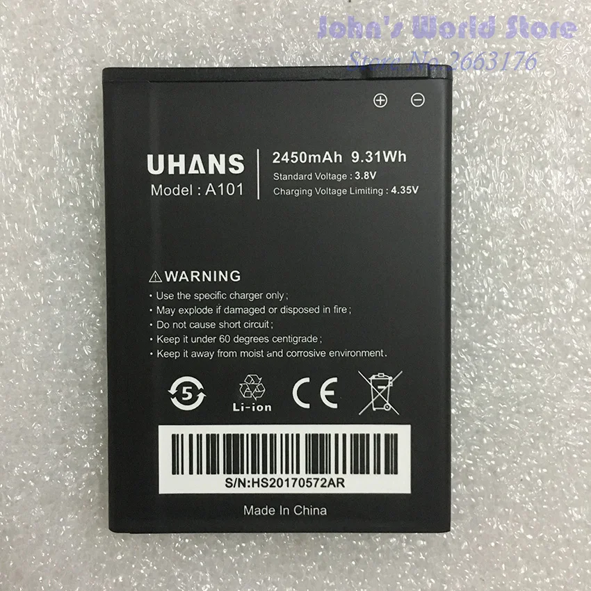 

100% Original New For UHANS A101 A101S 2450mAh UHANS Mobile Phone battery Smartphone Replacement Battery