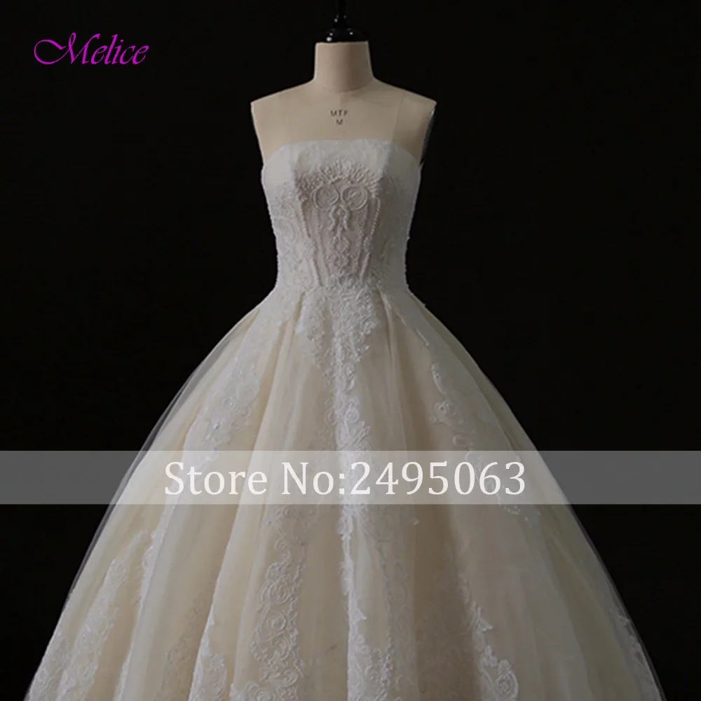Fmogl Strapless Lace Up Appliques A-Line Wedding Dress 2019 Luxury Pearls Princess Bridal Vestido de Noiva Plus Size | Свадьбы и