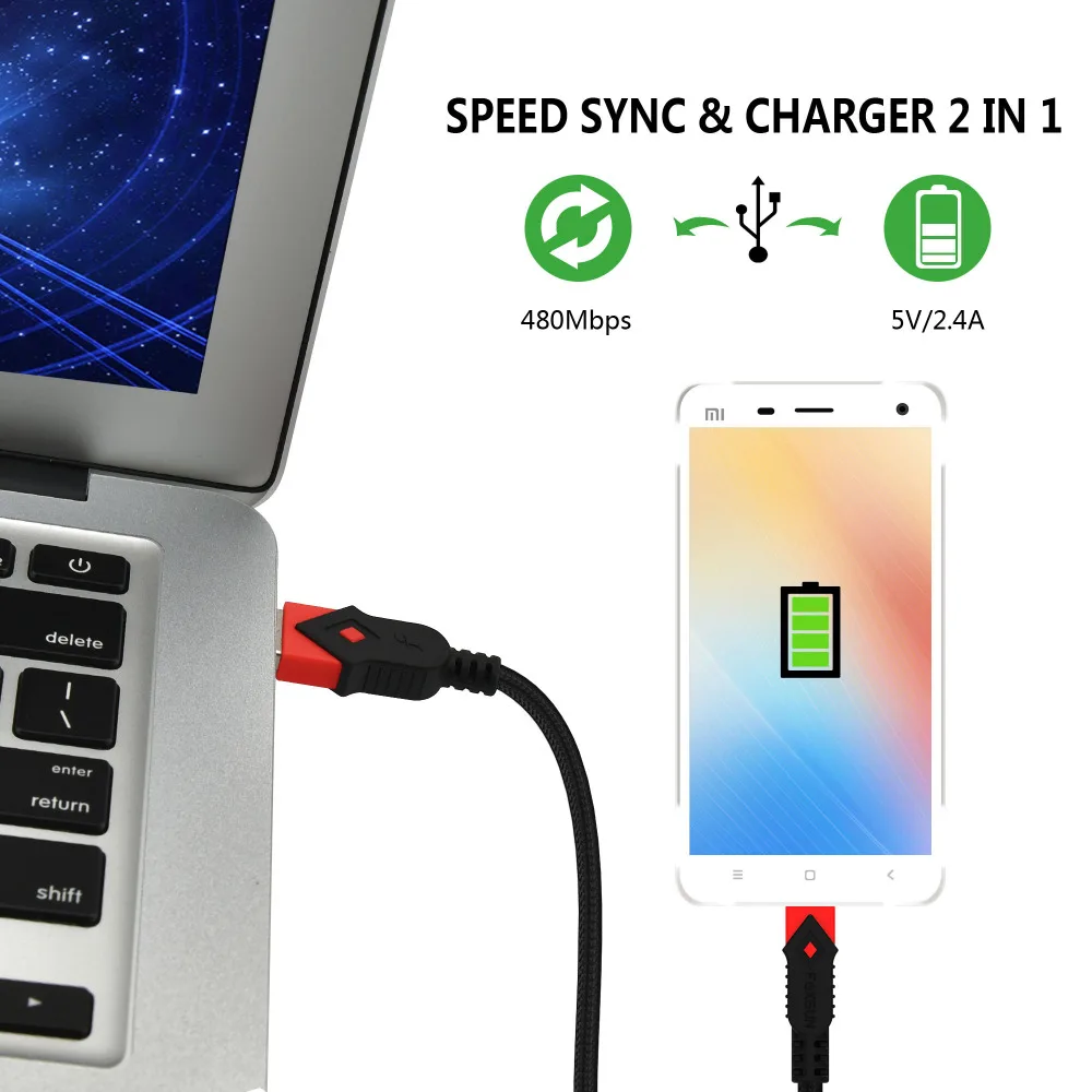 Micro USB Cable Android Charger Nylon Braided Sync and Fast Charging for Samsung Kindle Smartphones Galaxy S7 | Электроника